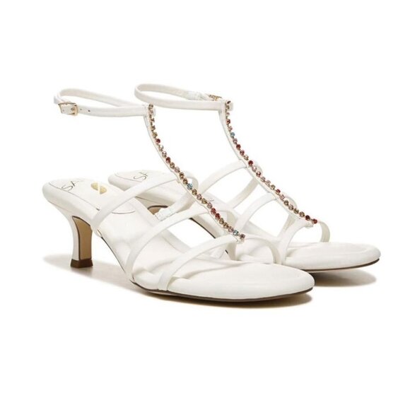 Franco Sarto Womens White Leather Rhinestones Kitten Heel Sandals Sz 8.5 New - Picture 4 of 15